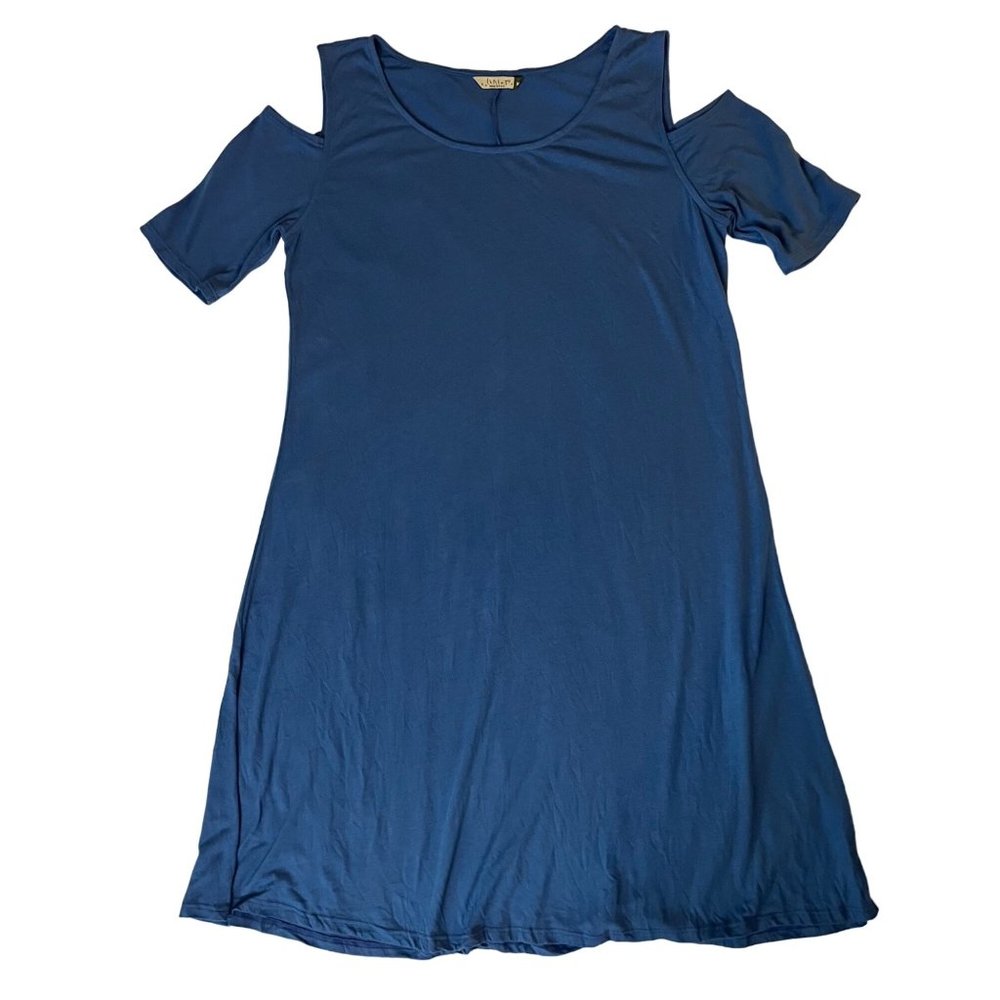 $98 Chalet Et Ceci M Dress Stretch Knit Jersey Art To Wear Lagenlook Artsy Blue